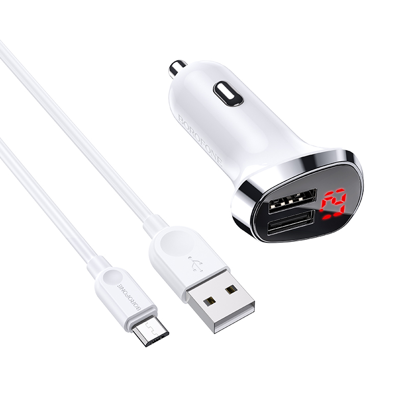 Borofone Car charger BZ15 Auspicious - 2xUSB - 2,4A with USB to MicroUSB cable white