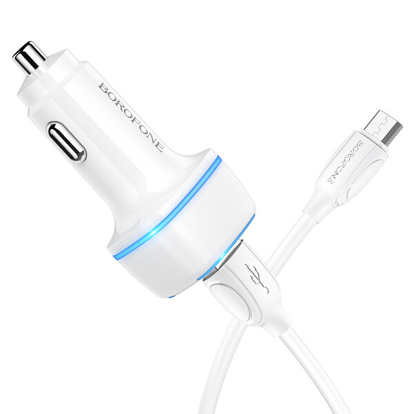 Borofone Car charger BZ14 Max - 2xUSB - 2,4A with USB to Micro USB cable white