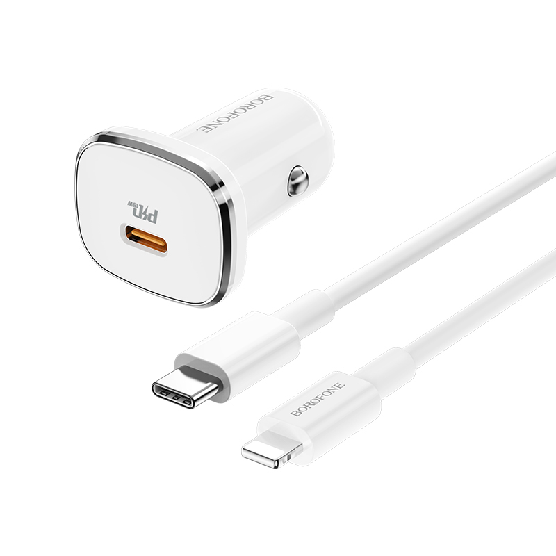 foto_add-131494 Borofone Car charger BZ12B Lasting Power - Type C - PD QC 3.0 18W 3A with Type C to Lightning cable white