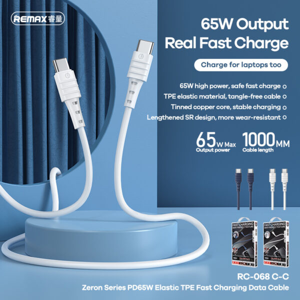 REMAX Cable Zeron RC-068 - Type C to Type C - 65W 1 metre Blue