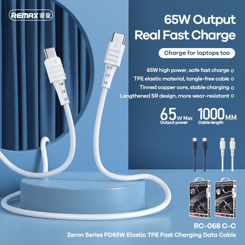 REMAX Cable Zeron RC-068 - Type C to Type C - 65W 1 metre Blue