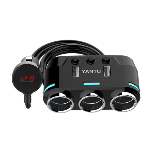Car Cigarette Lighter Socket Splitter B39 Type C - 3 sockets + 2xUSB - 2,1A 100W with display and cable