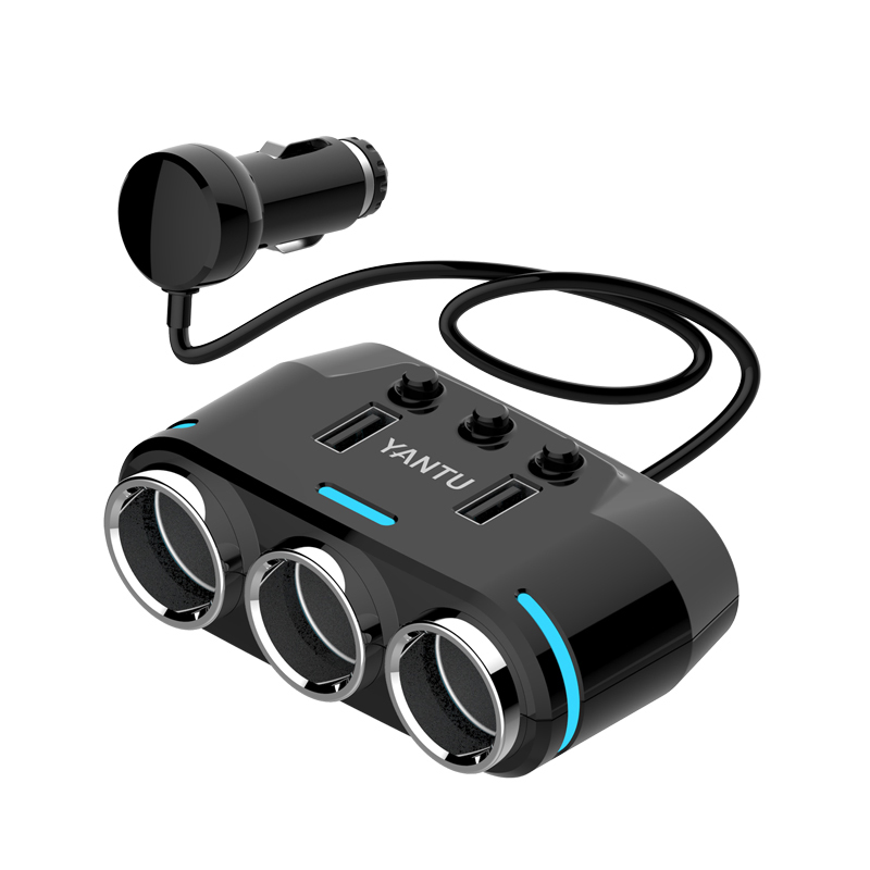Car Cigarette Lighter Socket Splitter B39 Type C - 3 sockets + 2xUSB - 2,1A 100W with display and cable