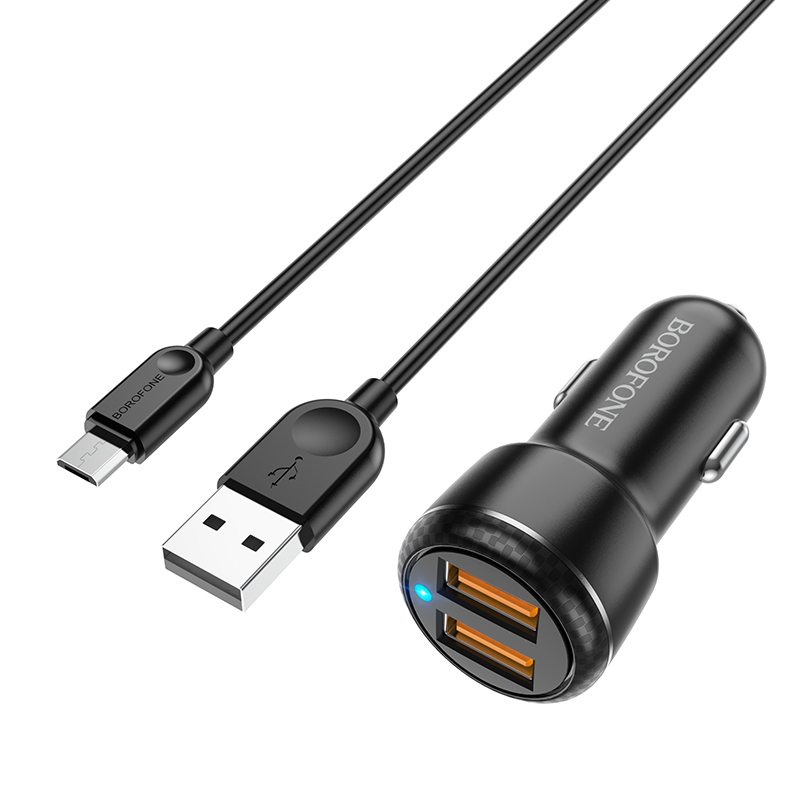foto_add-150424 Borofone Car charger BZ17 Core - 2xUSB - QC 3.0 18W with USB to Micro USB cable black
