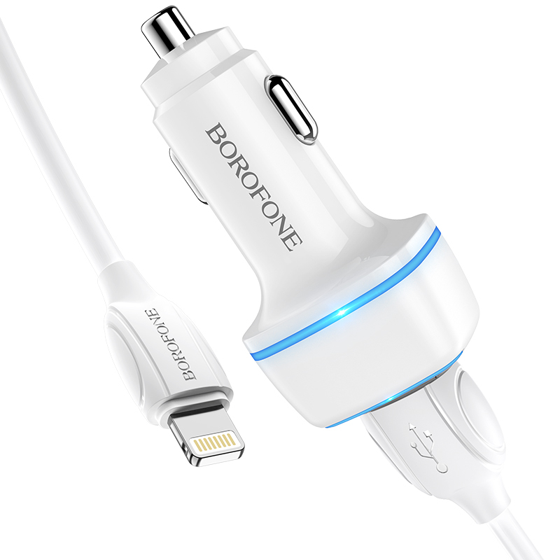 Borofone Car charger BZ14 Max - 2xUSB - 2,4A with USB to Lightning cable white