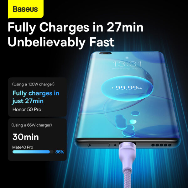 Baseus Cable Flash Series II 3 in 1 - USB to Type C, Lightning, Micro USB - 100W 6A 1,2 metres (CASS030005) purple