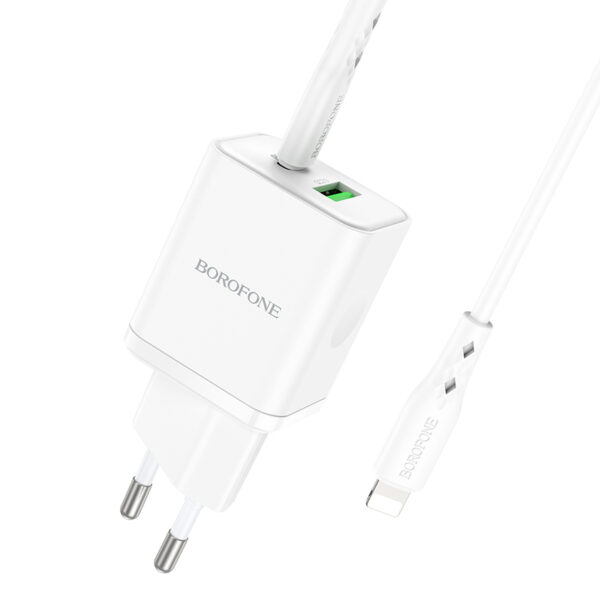 Borofone Wall charger BN7 - USB + Type C - QC 3.0 PD 20W with Type C to Lightning cable white