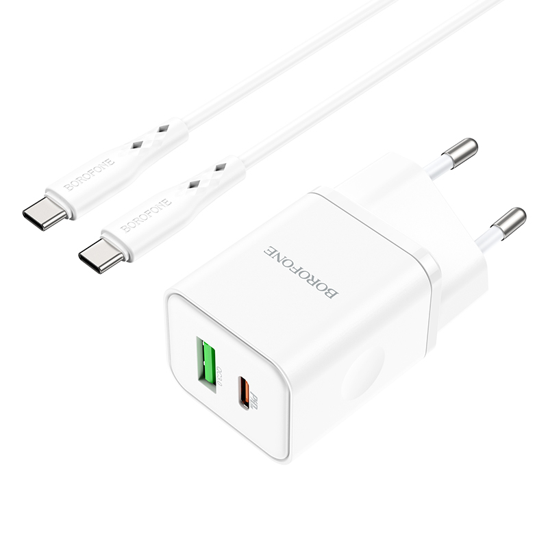 foto_add-167992 Borofone Wall charger BN7 - USB + Type C - QC 3.0 PD 20W with Type C to Type C cable white