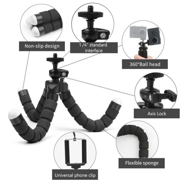 Phone holder - flexible tripod - black