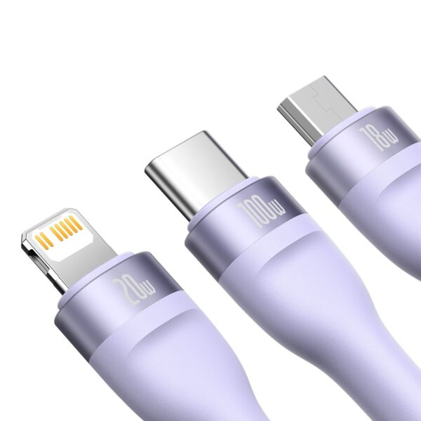 Baseus Cable Flash Series II 3 in 1 - USB + Type C to Type C, Lightning, Micro USB - 100W 1,2 metres (CASS030105) purple