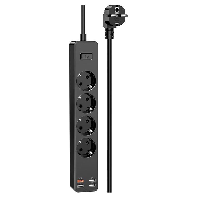 KAKU Power strip - 4 outlets 230V + 3xUSB + Type C - black