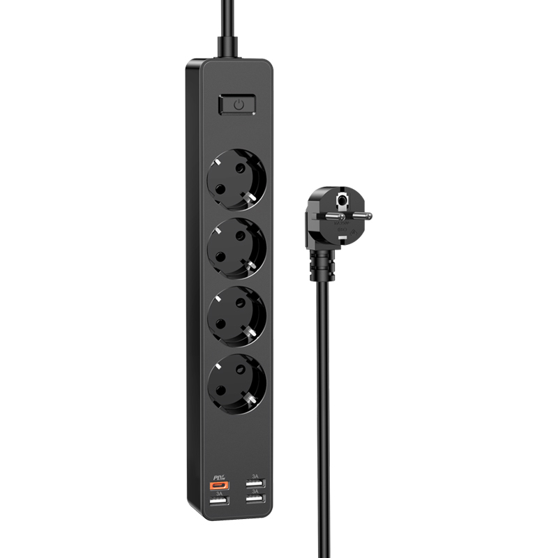 KAKU Power strip - 4 outlets 230V + 3xUSB + Type C - black