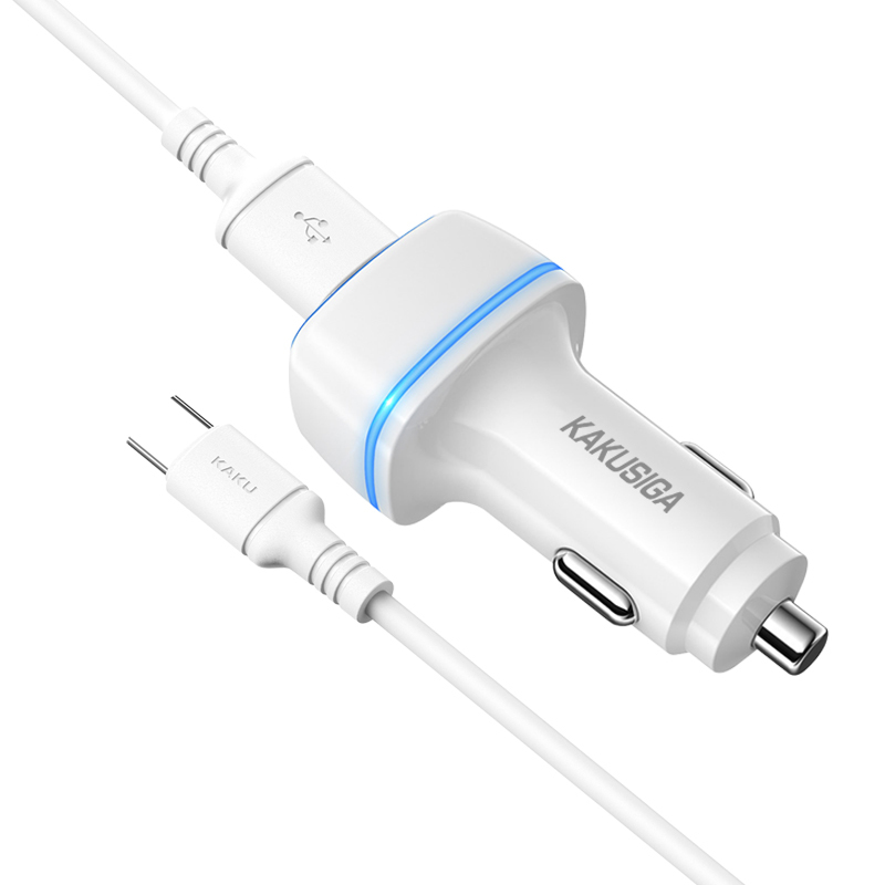 KAKU Car Charger KSC-528 Shengyu - 2xUSB - 2,8A with USB to Type C white