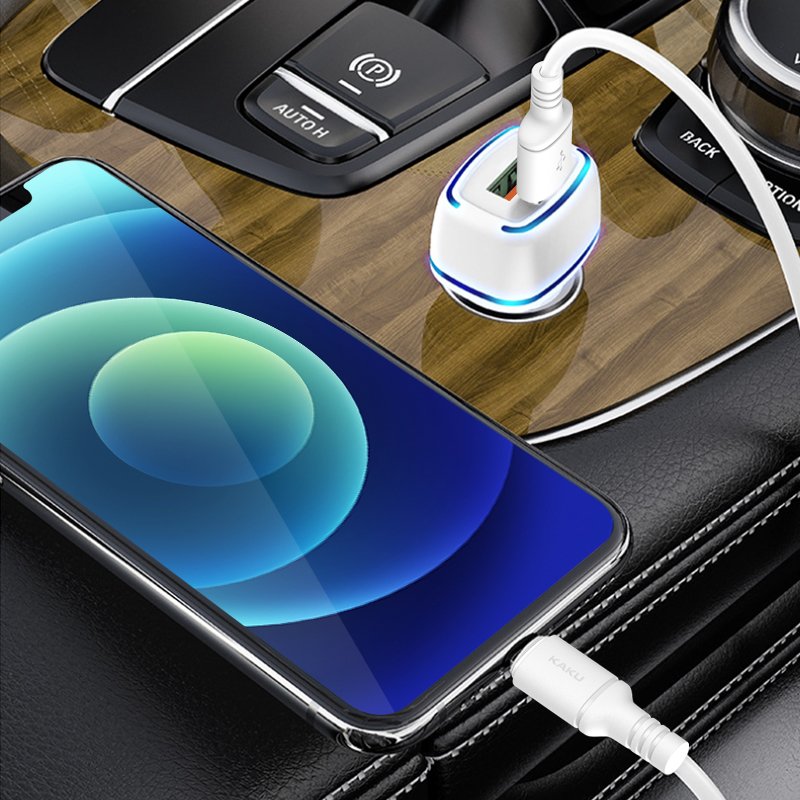 KAKU Car Charger KSC-528 Shengyu - 2xUSB - 2,8A with USB to Type C white