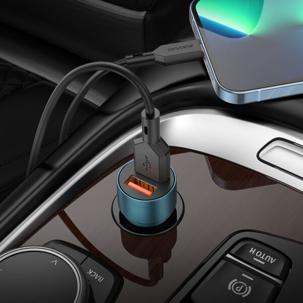 Borofone Car charger BZ19 Wisdom - 2xUSB - 12W with USB to Lightning cable gold