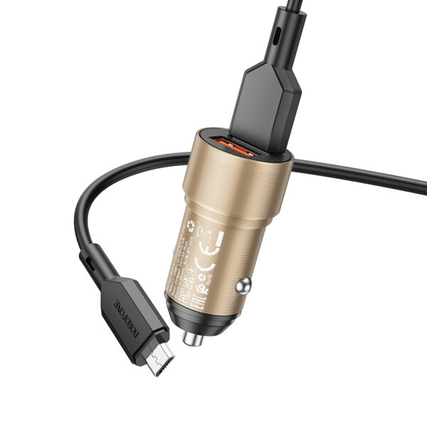 Borofone Car charger BZ19 Wisdom - 2xUSB - 12W with USB to Micro USB cable gold