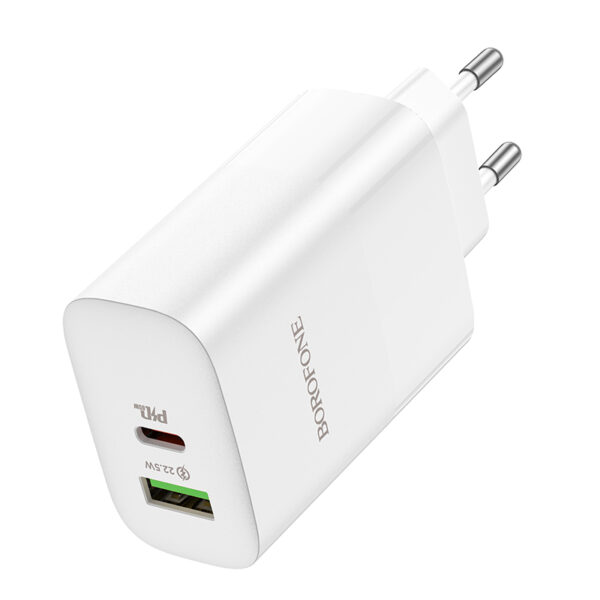 Borofone Wall charger BN10 Sunlight - USB + Type C - QC 3.0 PD 65W white