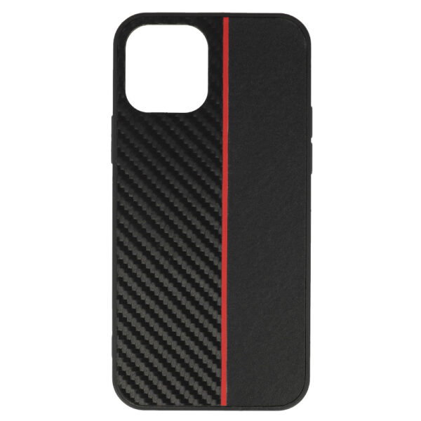 Tel Protect CARBON Case for Iphone 12 Pro Max Black with red stripe