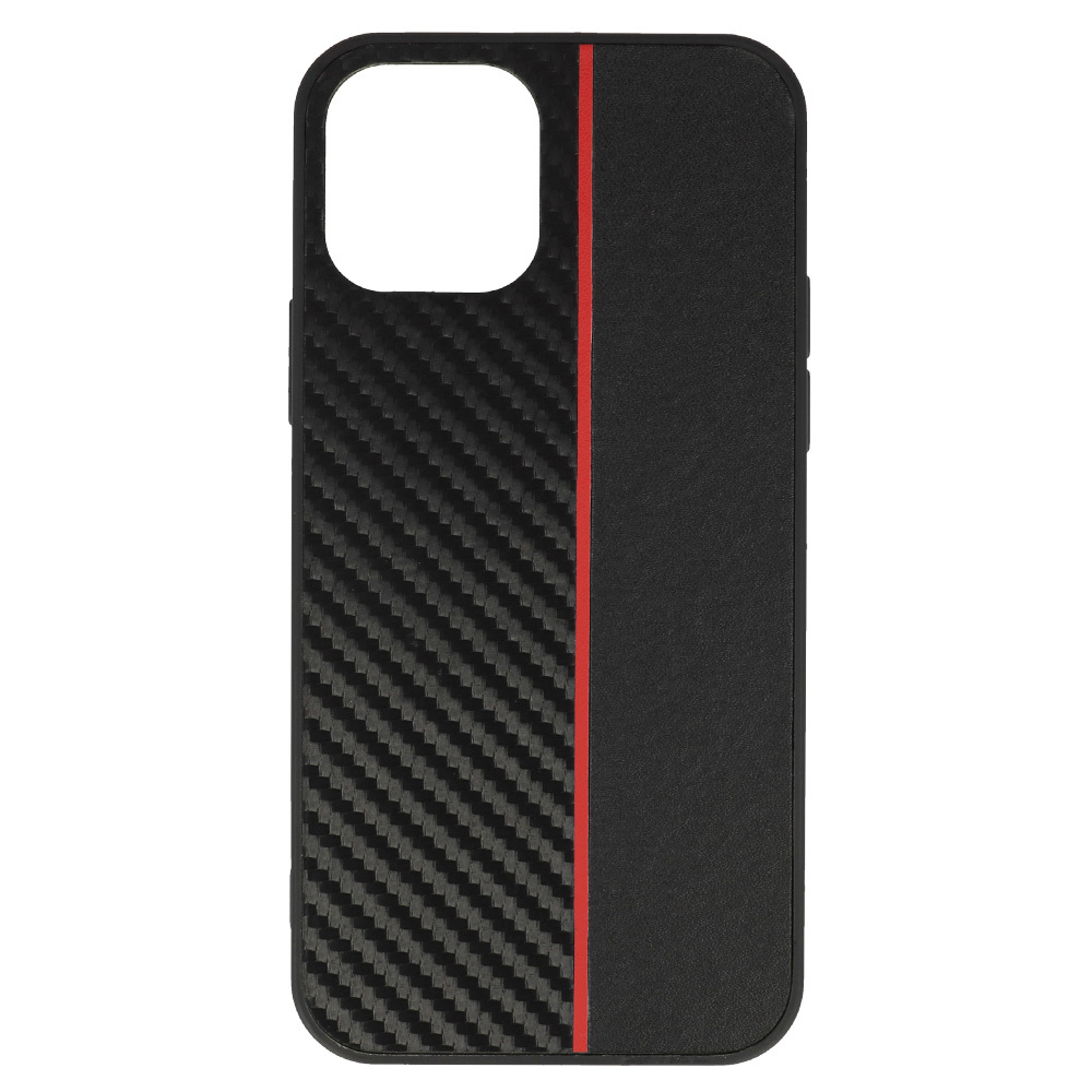 Tel Protect CARBON Case for Iphone 12 Pro Max Black with red stripe
