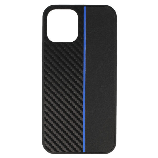 Tel Protect CARBON Case for Iphone 12 Pro Max Black with blue stripe