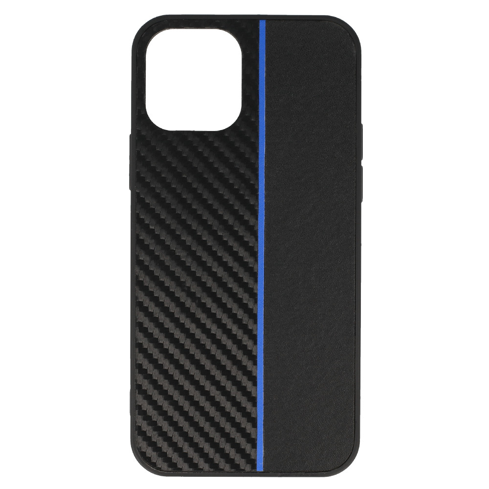 Tel Protect CARBON Case for Iphone 12 Pro Max Black with blue stripe