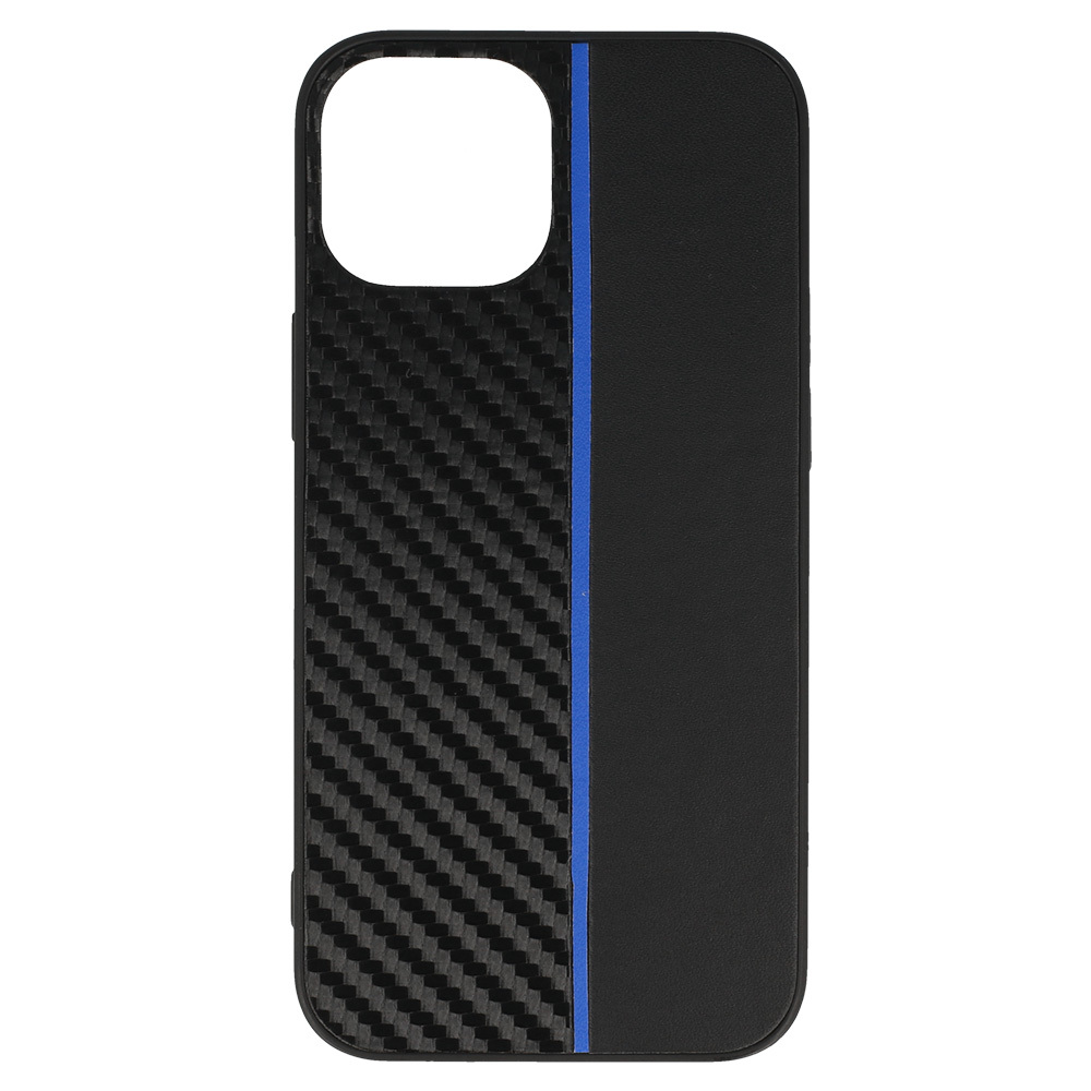 Tel Protect CARBON Case for Iphone 13 Mini Black with blue stripe