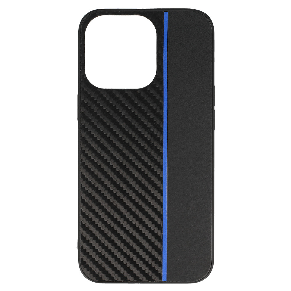 Tel Protect CARBON Case for Iphone 13 Pro Black with blue stripe