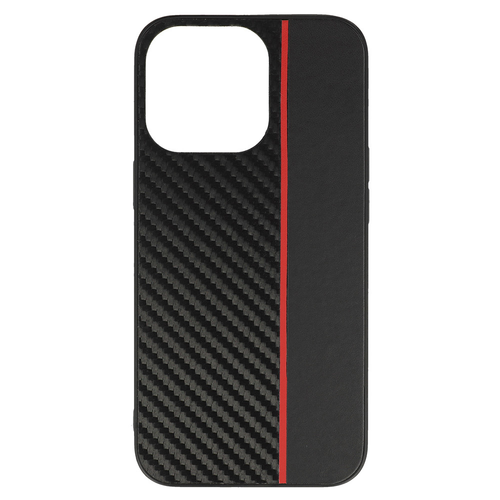 Tel Protect CARBON Case for Iphone 13 Pro Max Black with red stripe