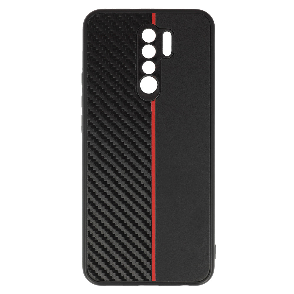 Tel Protect CARBON Case for Xiaomi Redmi 9 Black with red stripe