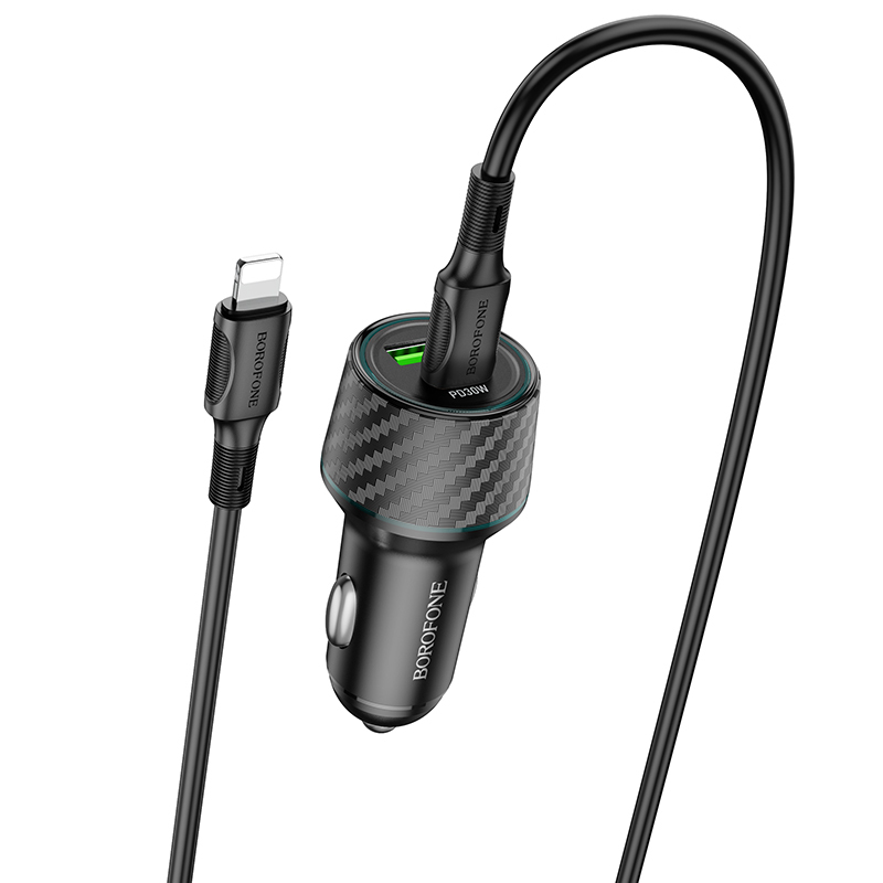 Borofone Car charger BZ21 Brilliant - USB + Type C - QC 3.0 PD 48W with Type C to Lightning cable black