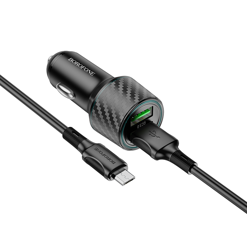 Borofone Car charger BZ21A Brilliant - 2xUSB - QC 3.0 36W with USB to Micro USB cable black