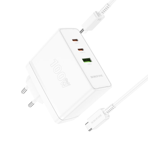 Borofone Wall charger BN11 Imperial - USB + 2xType C - QC 3.0 PD 100W with Type C to Type C cable white