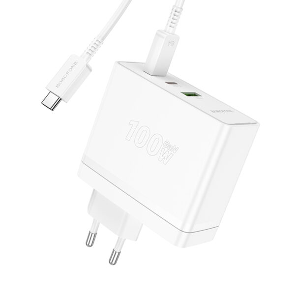 Borofone Wall charger BN11 Imperial - USB + 2xType C - QC 3.0 PD 100W with Type C to Type C cable white