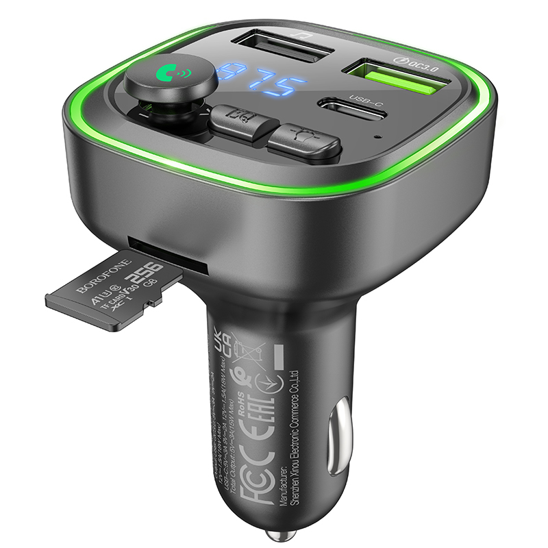 Borofone Transmitter FM BC48 Broad MP3, Bluetooth - 2xUSB + Type C - QC 3.0 18W black