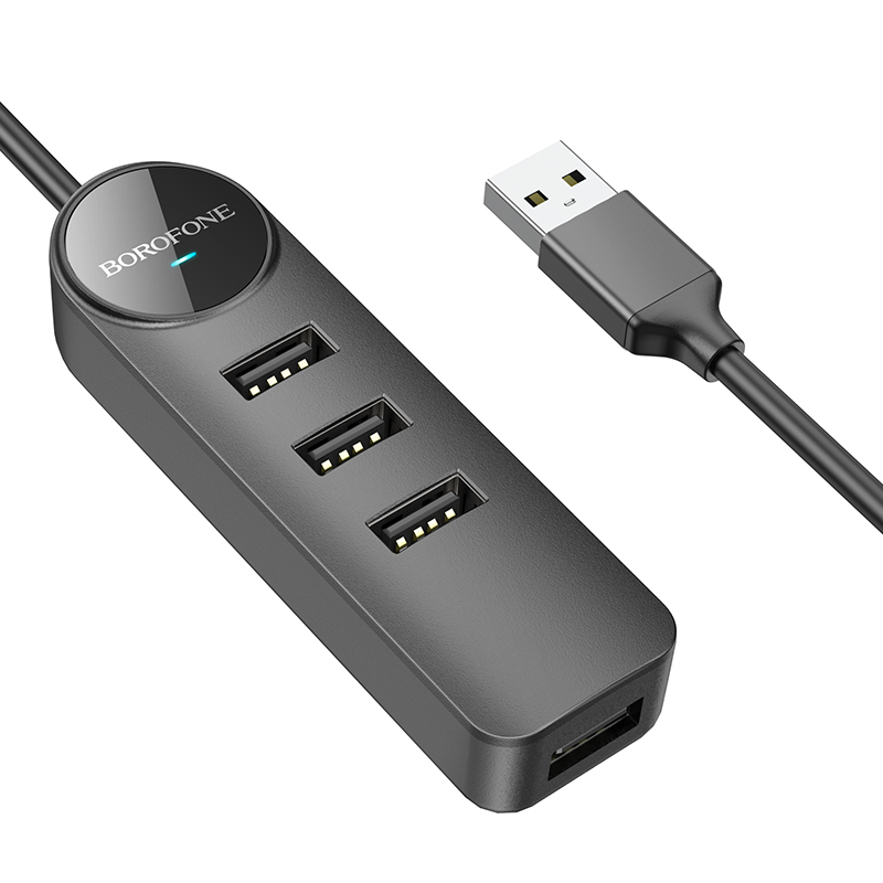 Borofone Adapter DH5 Erudite 4 in 1 - USB to 4xUSB 2.0 - 1,2 metres black