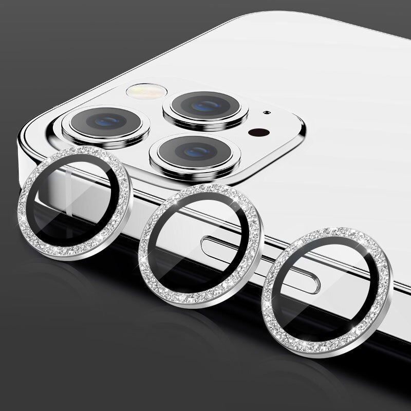 Tempered Glass HARD DIAMOND for camera (LENS) for Iphone 15 Pro/15 Pro Max silver (lens 3 pieces)