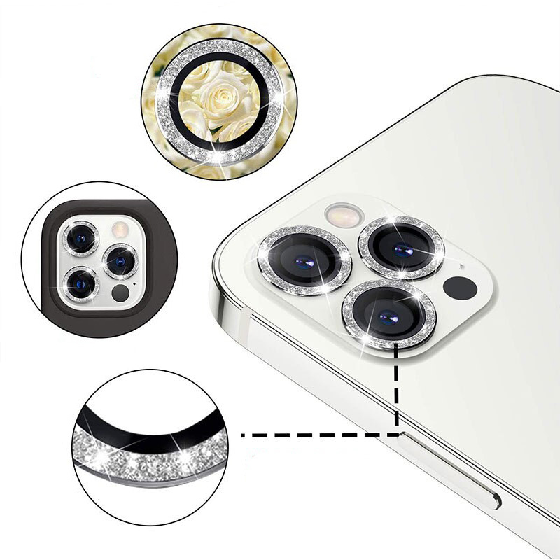 Tempered Glass HARD DIAMOND for camera (LENS) for Iphone 15 Pro/15 Pro Max silver (lens 3 pieces)
