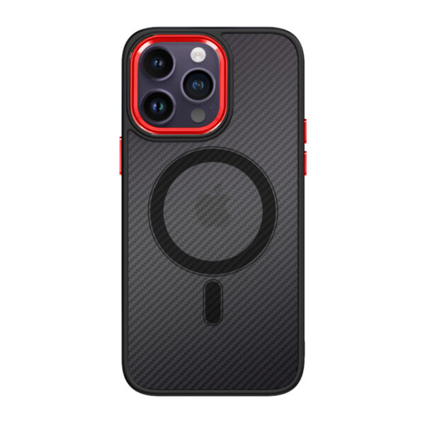 Tel Protect Magnetic Carbon Case for Iphone 15 Plus Black-red