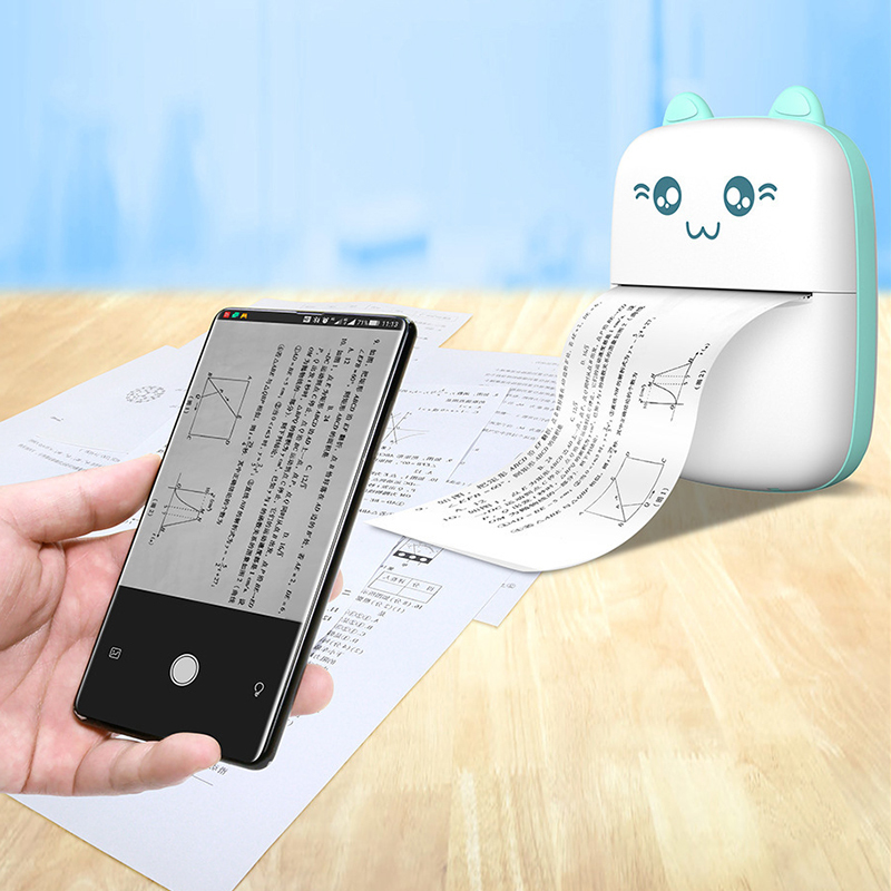Mini bluetooth thermal printer for photos, notes white-blue