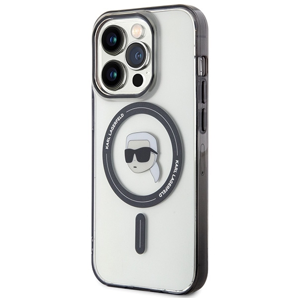 Original Pouch KARL LAGERFELD hardcase IML Karl`s Head Magsafe KLHMP15LHKHNOTK for Iphone 15 Pro Transparent