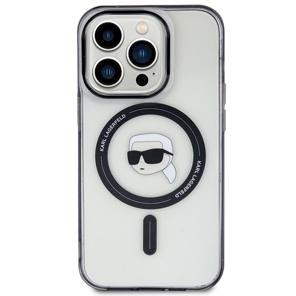 Original Pouch KARL LAGERFELD hardcase IML Karl`s Head Magsafe KLHMP15LHKHNOTK for Iphone 15 Pro Transparent