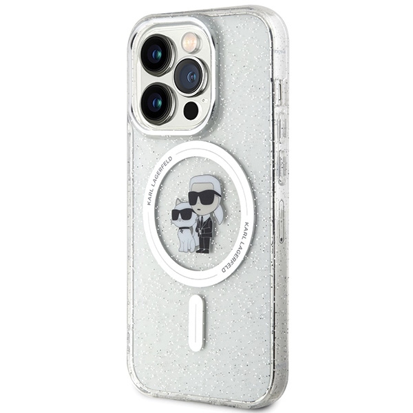 Original Pouch KARL LAGERFELD hardcase Karl&Choupette Glitter MagSafe KLHMP15LHGKCNOT for Iphone 15 Pro transparent