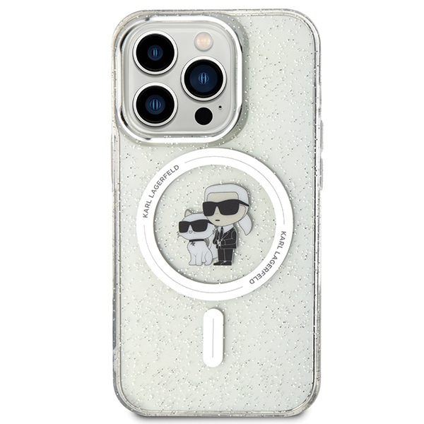 Original Pouch KARL LAGERFELD hardcase Karl&Choupette Glitter MagSafe KLHMP15LHGKCNOT for Iphone 15 Pro transparent