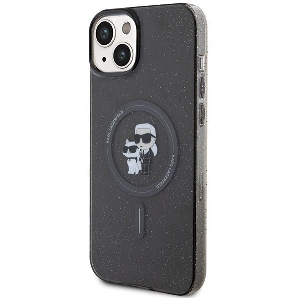 Original Pouch KARL LAGERFELD hardcase Karl&Choupette Glitter MagSafe KLHMP15SHGKCNOK for Iphone 15/14/13 black