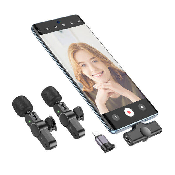 Borofone Lavalier wireless microphone BFK12 Trophy 2 pieces Type C and Lightning black