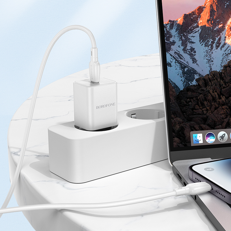 foto_add-236748 Borofone Wall charger BN13 Safety GaN - Type C - PD 30W with Type C to Lightning cable white