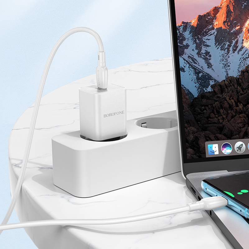Borofone Wall charger BN13 Safety GaN - Type C - PD 30W with Type C to Type C cable white