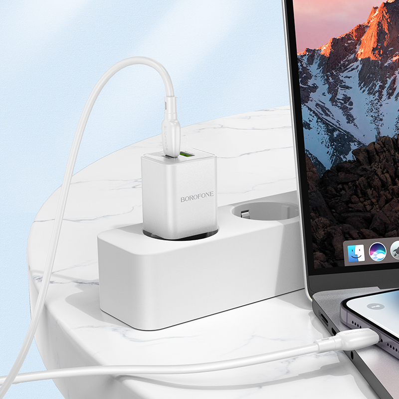 foto_add-236763 Borofone Wall charger BN14 Royal GaN - USB + Type C - QC 3.0 PD 30W white