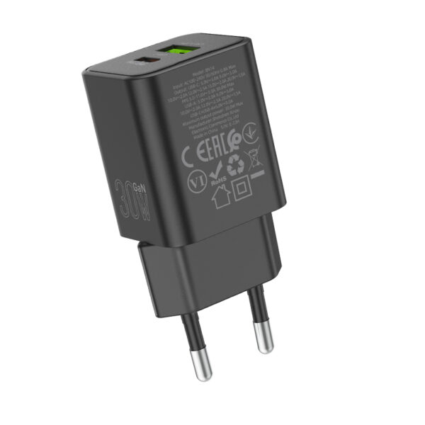 Borofone Wall charger BN14 Royal GaN - USB + Type C - QC 3.0 PD 30W black