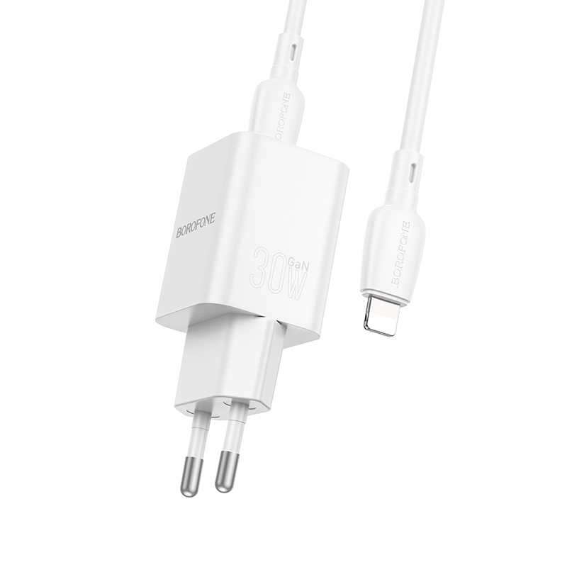 foto_add-236773 Borofone Wall charger BN14 Royal GaN - USB + Type C - QC 3.0 PD 30W with Type C to Lightning cable white